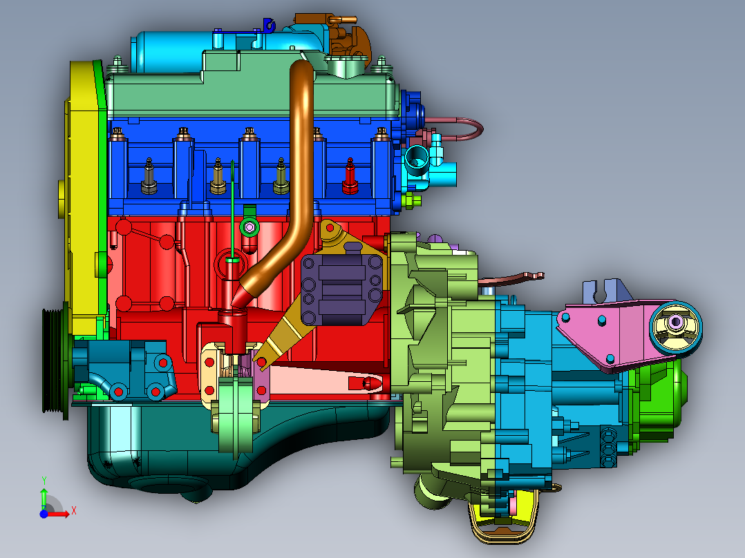 船用四缸柴油机配变速箱前视图