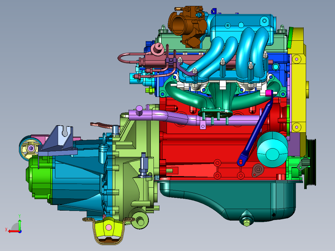船用四缸柴油机配变速箱后视图