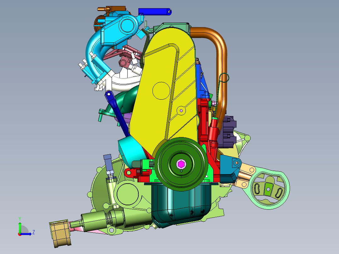 船用四缸柴油机配变速箱左视图