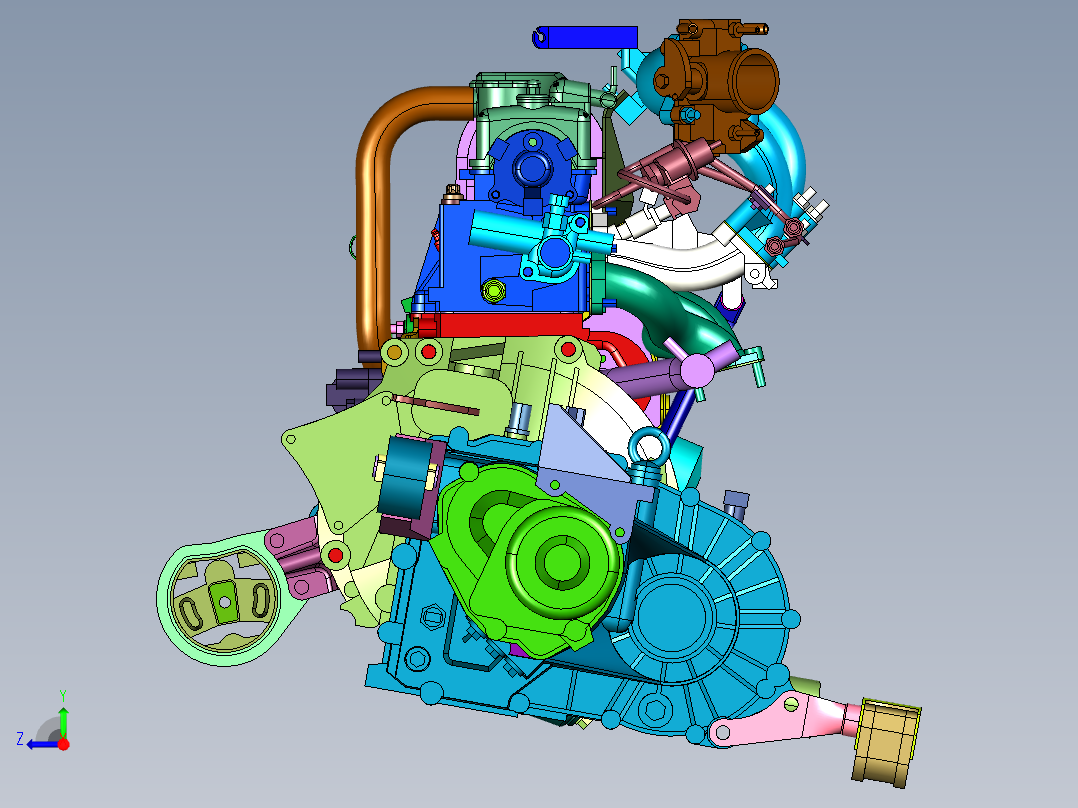 船用四缸柴油机配变速箱右视图