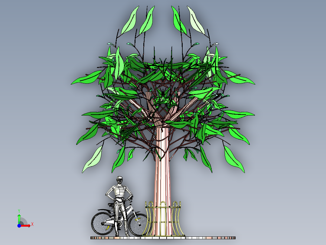 自行车停放植物前视图