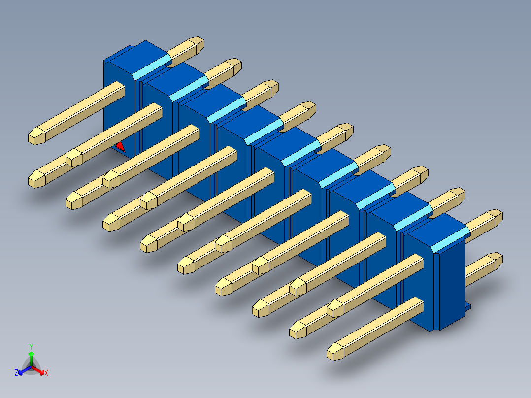 彩色公头100mil（2.54mm）系列-DS1021_blue_2x09p_100mil_Type1_rev1.0正等轴测图