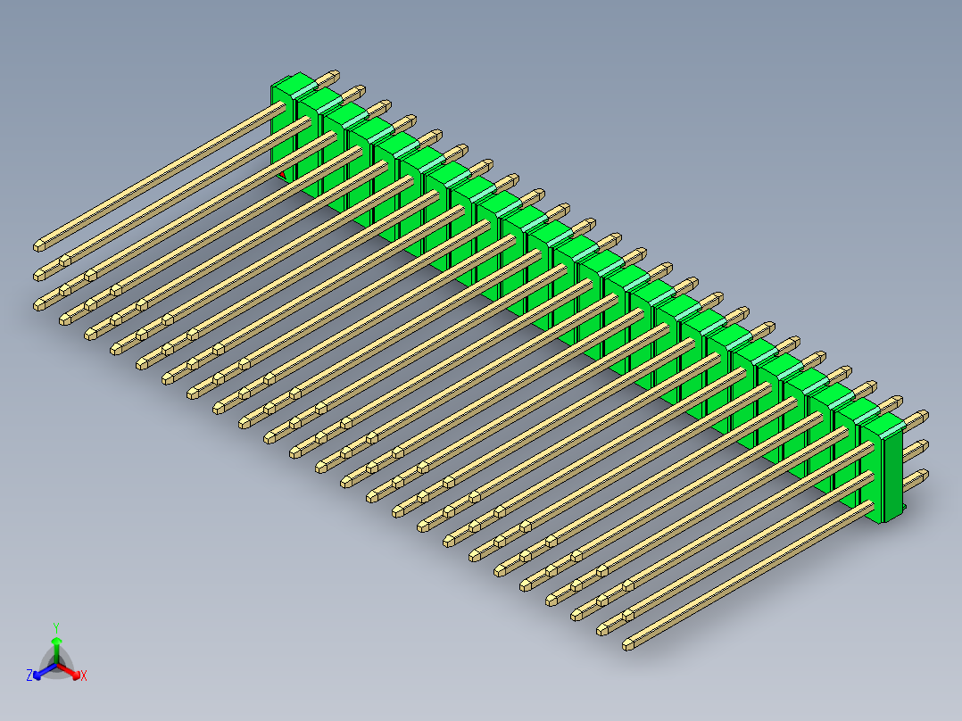 彩色公头100mil（2.54mm）系列-DS1021_green_3x24p_100mil_Type43_rev1.0正等轴测图