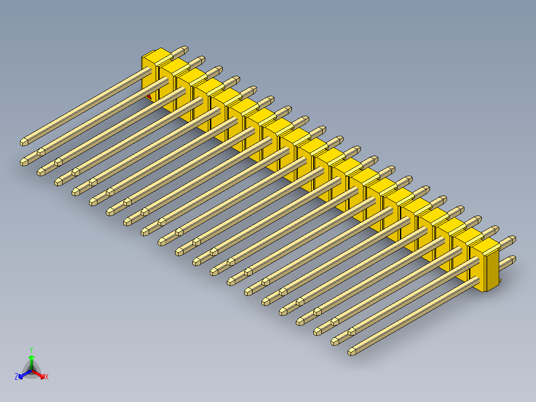 彩色公头100mil（2.54mm）系列-DS1021_yellow_2x20p_100mil_Type19_rev1.0正等轴测图