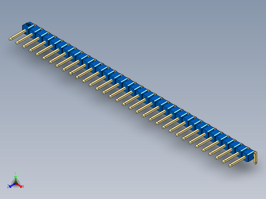 彩色公排针 100mil 2.54mm 系列-DS1022_blue_1x34p_100mil_TypeD_rev1.0正等轴测图