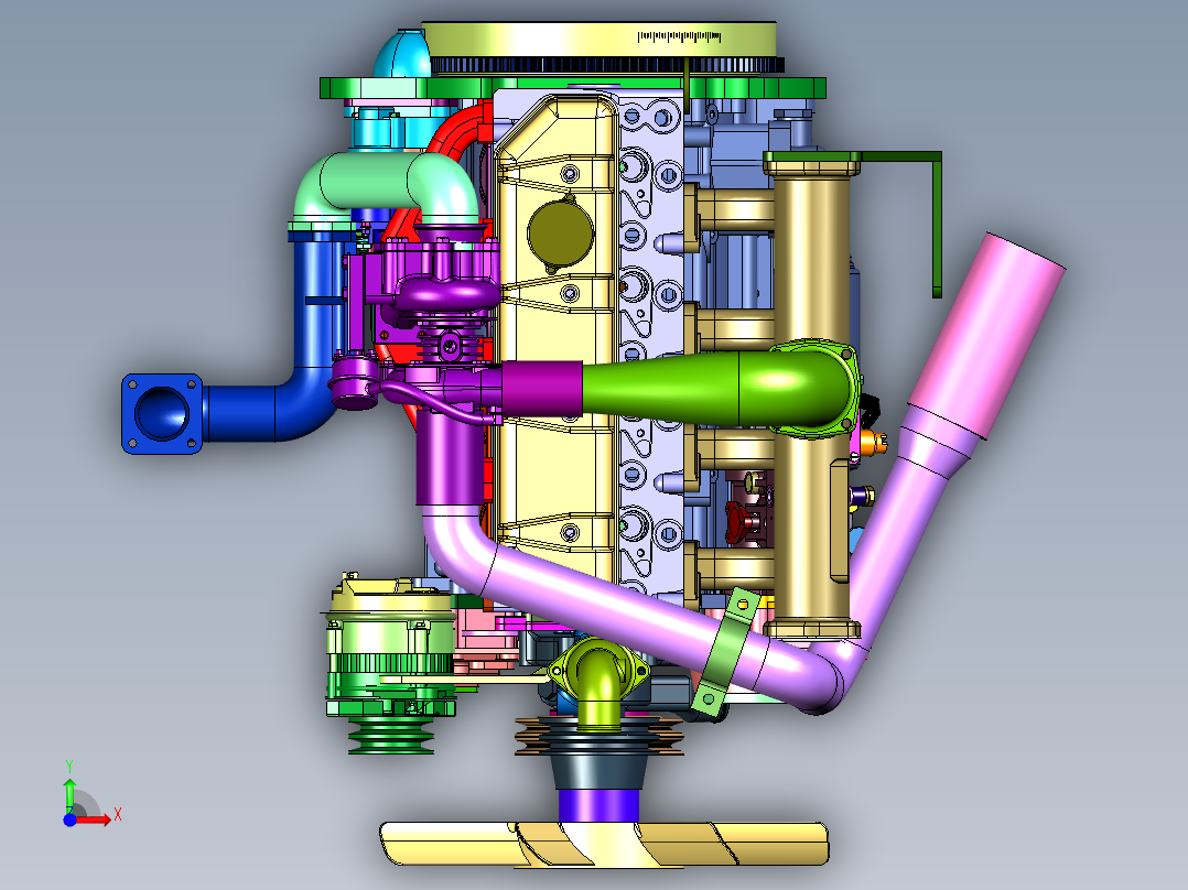 东方红拖拉机增压发动机前视图