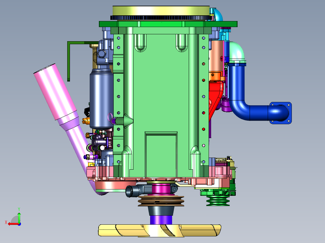 东方红拖拉机增压发动机后视图