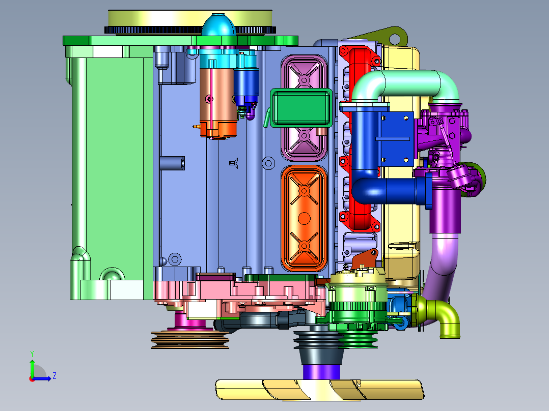 东方红拖拉机增压发动机左视图