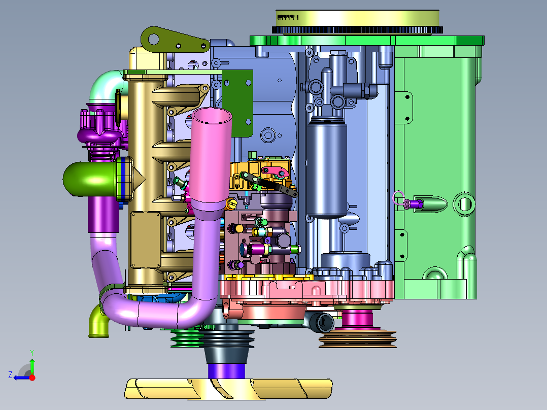 东方红拖拉机增压发动机右视图