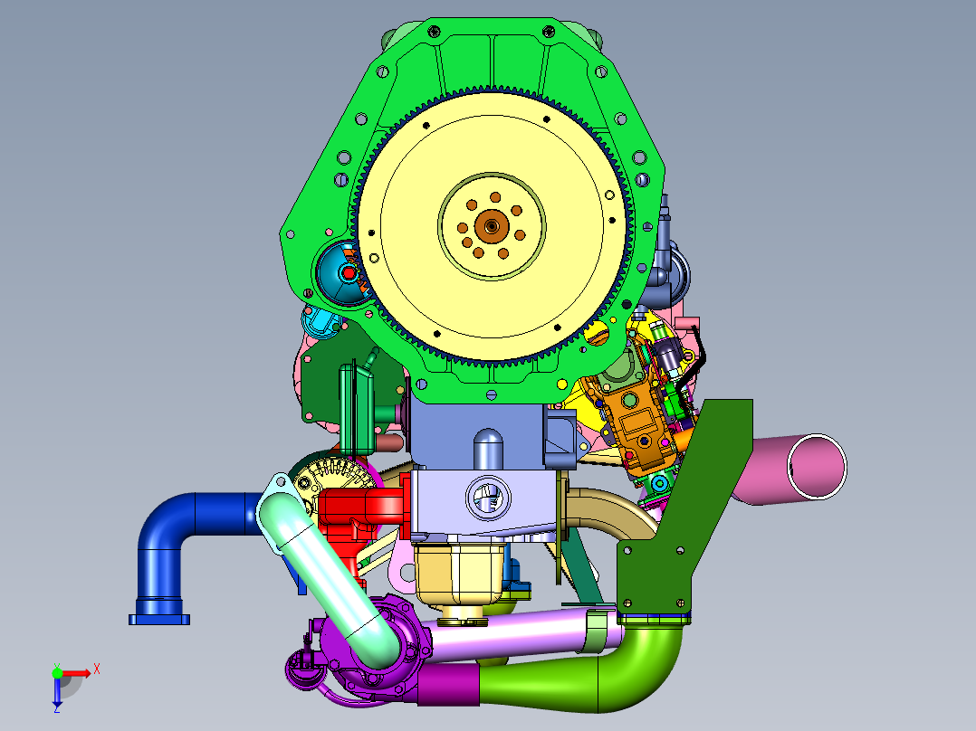 东方红拖拉机增压发动机俯视图