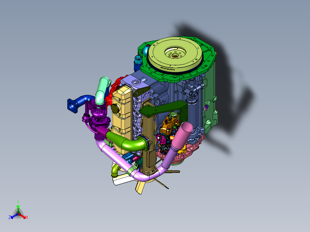 东方红拖拉机增压发动机正等轴测图