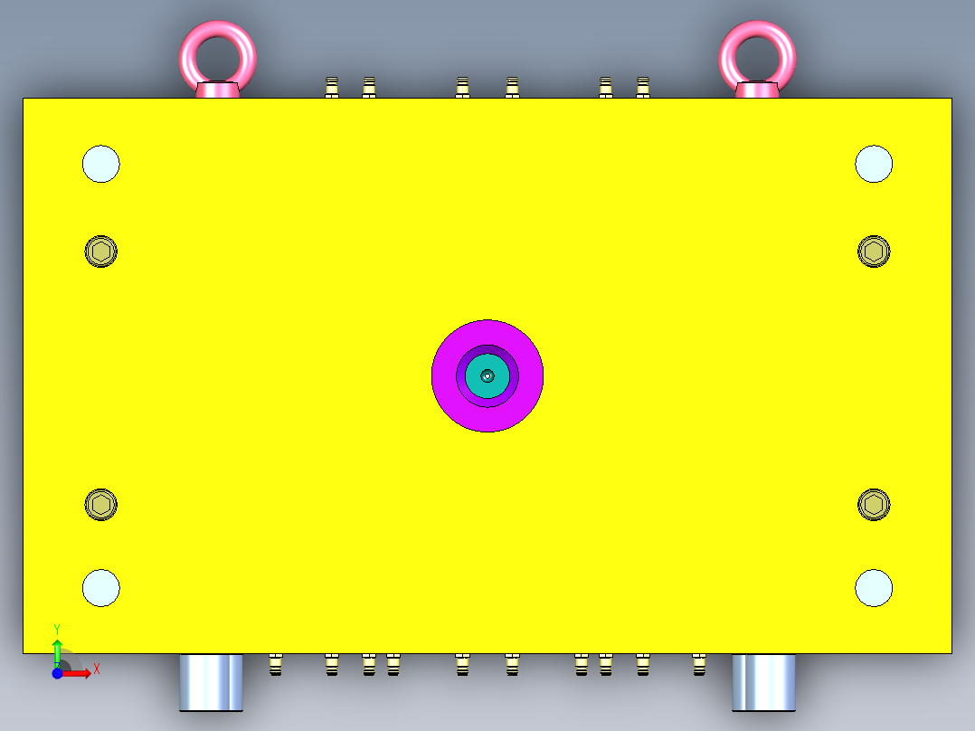 2 cavity and 8 lifters模具设计3D图纸 STP格式前视图