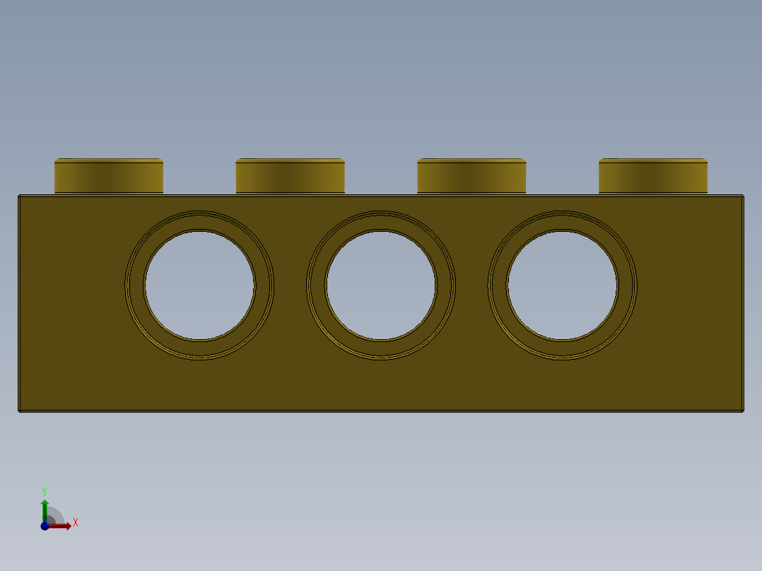 乐高机械组积木（横梁）-370124 Yellow Technic Brick 1 x 4 with Holes前视图