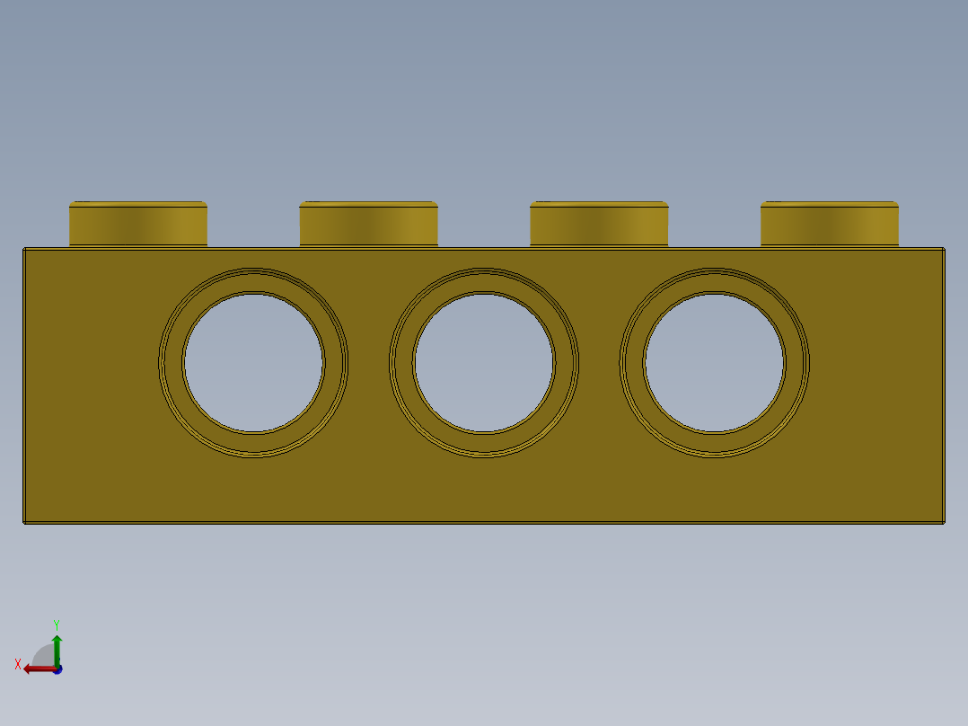乐高机械组积木（横梁）-370124 Yellow Technic Brick 1 x 4 with Holes后视图