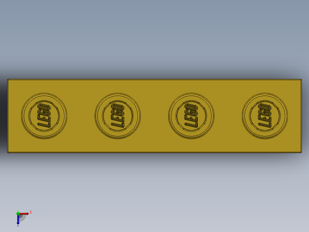 乐高机械组积木（横梁）-370124 Yellow Technic Brick 1 x 4 with Holes俯视图