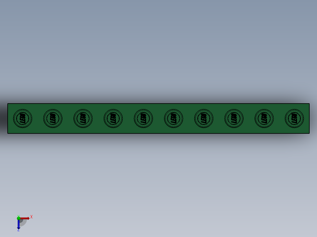 乐高机械组积木（横梁）-4203291 - 2730 Dark Green Technic Brick 1 x 10 with Holes俯视图