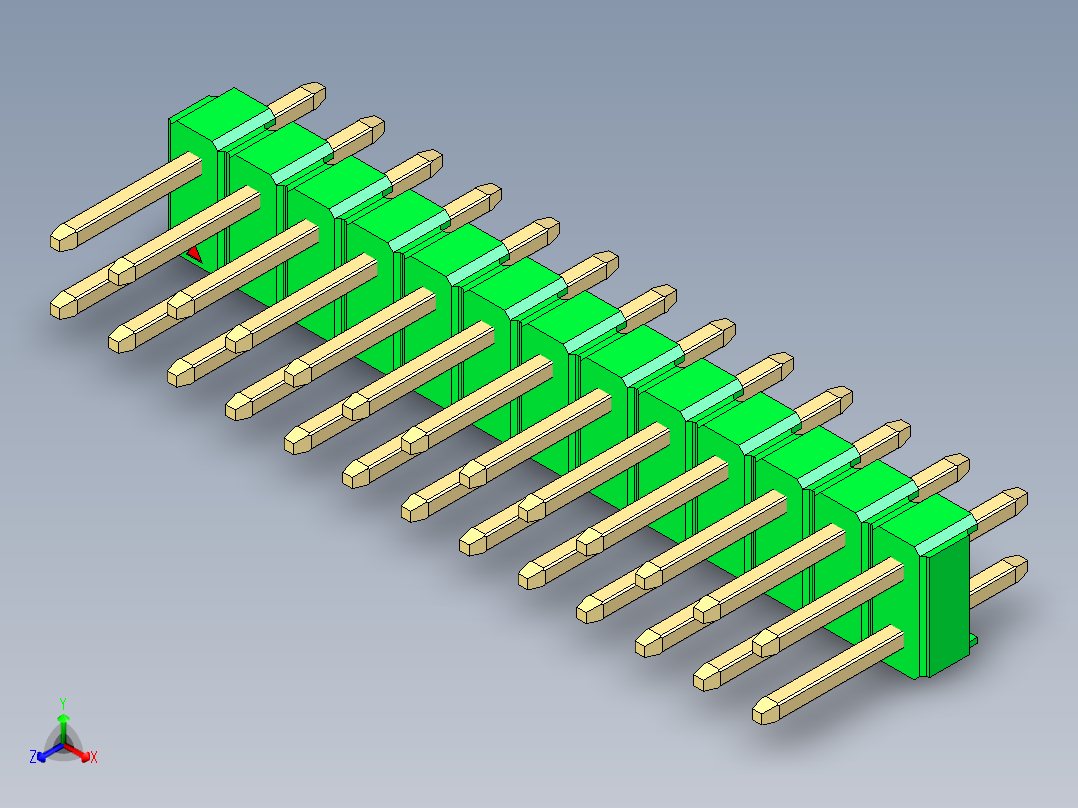 彩色公头100mil（2.54mm）系列-DS1021_green_2x13p_100mil_Type1_rev1.0正等轴测图