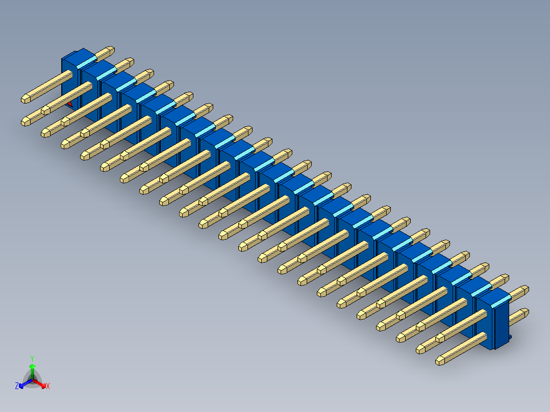 彩色公头100mil（2.54mm）系列-DS1021_blue_2x22p_100mil_Type1_rev1.0正等轴测图