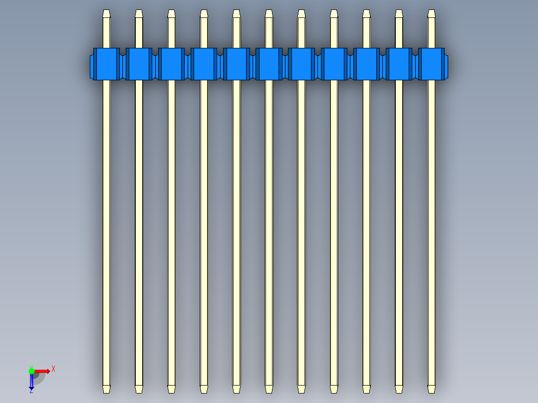 彩色公头100mil（2.54mm）系列-DS1021_blue_1x11p_100mil_Type43_rev1.0俯视图