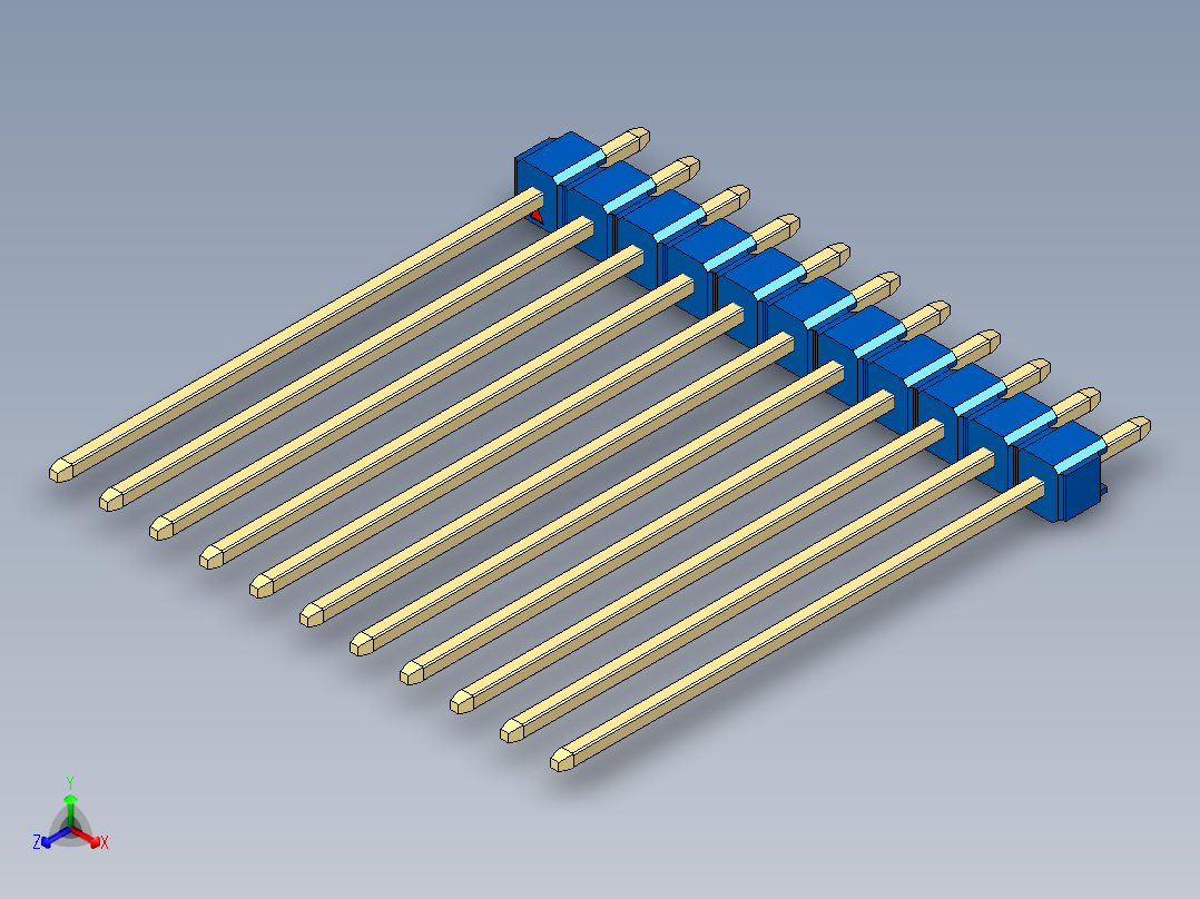 彩色公头100mil（2.54mm）系列-DS1021_blue_1x11p_100mil_Type43_rev1.0正等轴测图