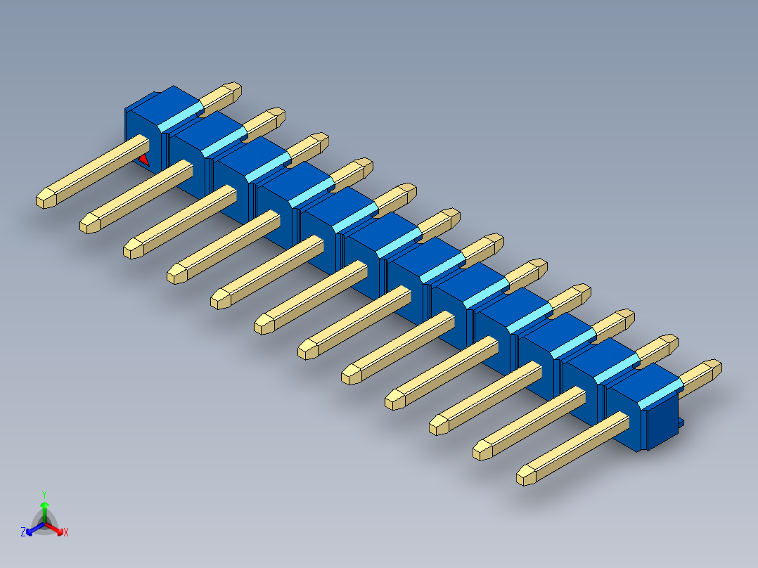 彩色公头100mil（2.54mm）系列-DS1021_blue_1x12p_100mil_Type1_rev1.0正等轴测图