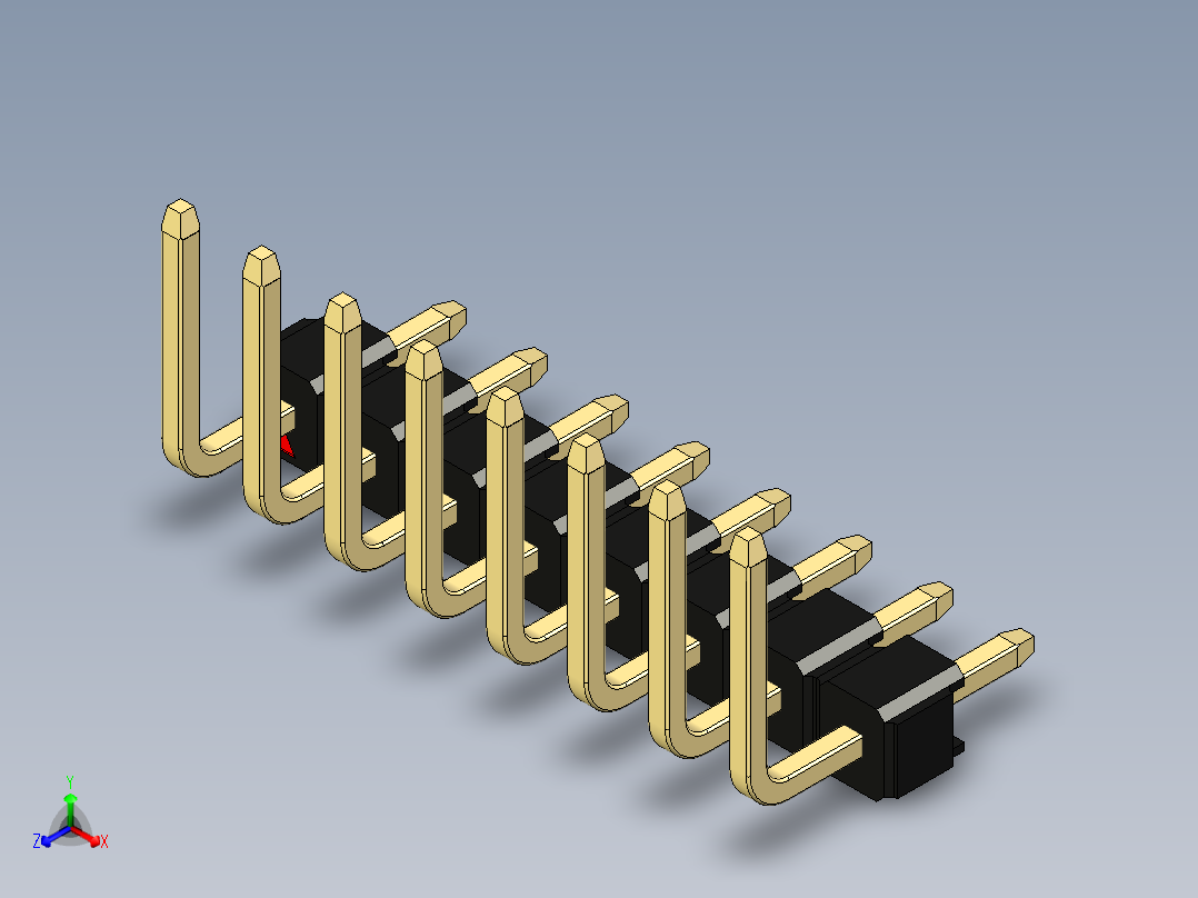 彩色公排针 100mil 2.54mm 系列-DS1022_black_08p_100mil_TypeU_rev1.0正等轴测图