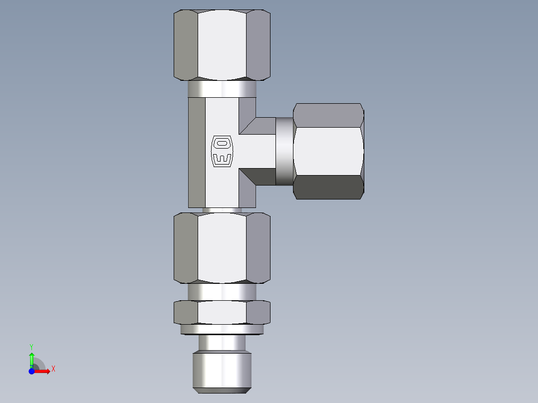 卡套式工业通用硬管接头EO_Assembled_adjustable_standpipe_run_tee_EVL08LM71前视图