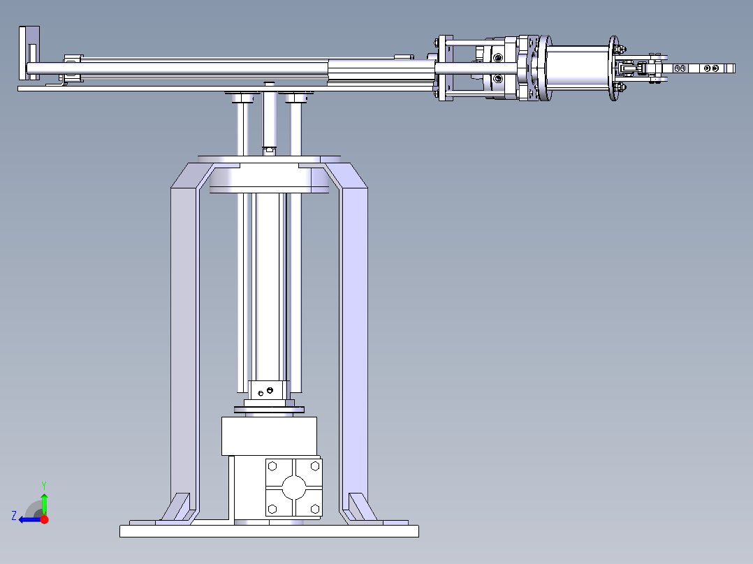 三自由度圆柱坐标平面关节示教型自动上下料的气动机械手设计含CATIA三维及7张CAD图+说明书右视图