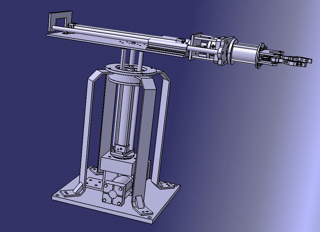 三自由度圆柱坐标平面关节示教型自动上下料的气动机械手设计含CATIA三维及7张CAD图+说明书
