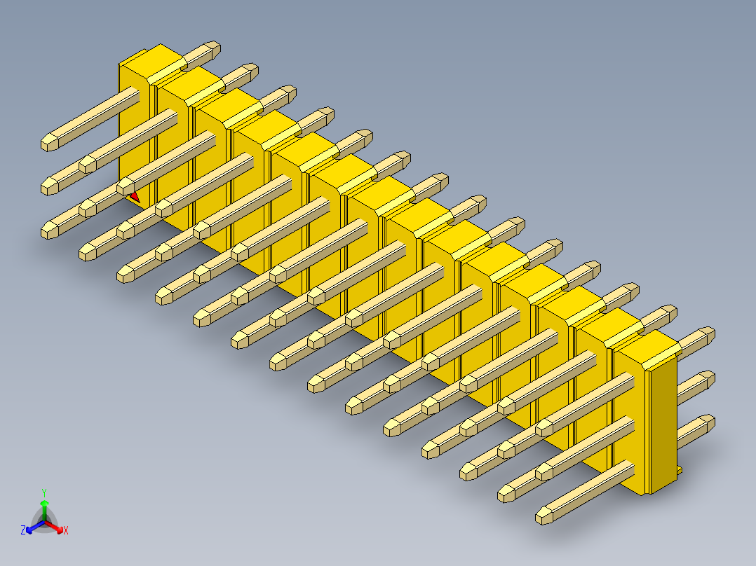 彩色公头100mil（2.54mm）系列-DS1021_yellow_3x14p_100mil_Type1_rev1.0正等轴测图