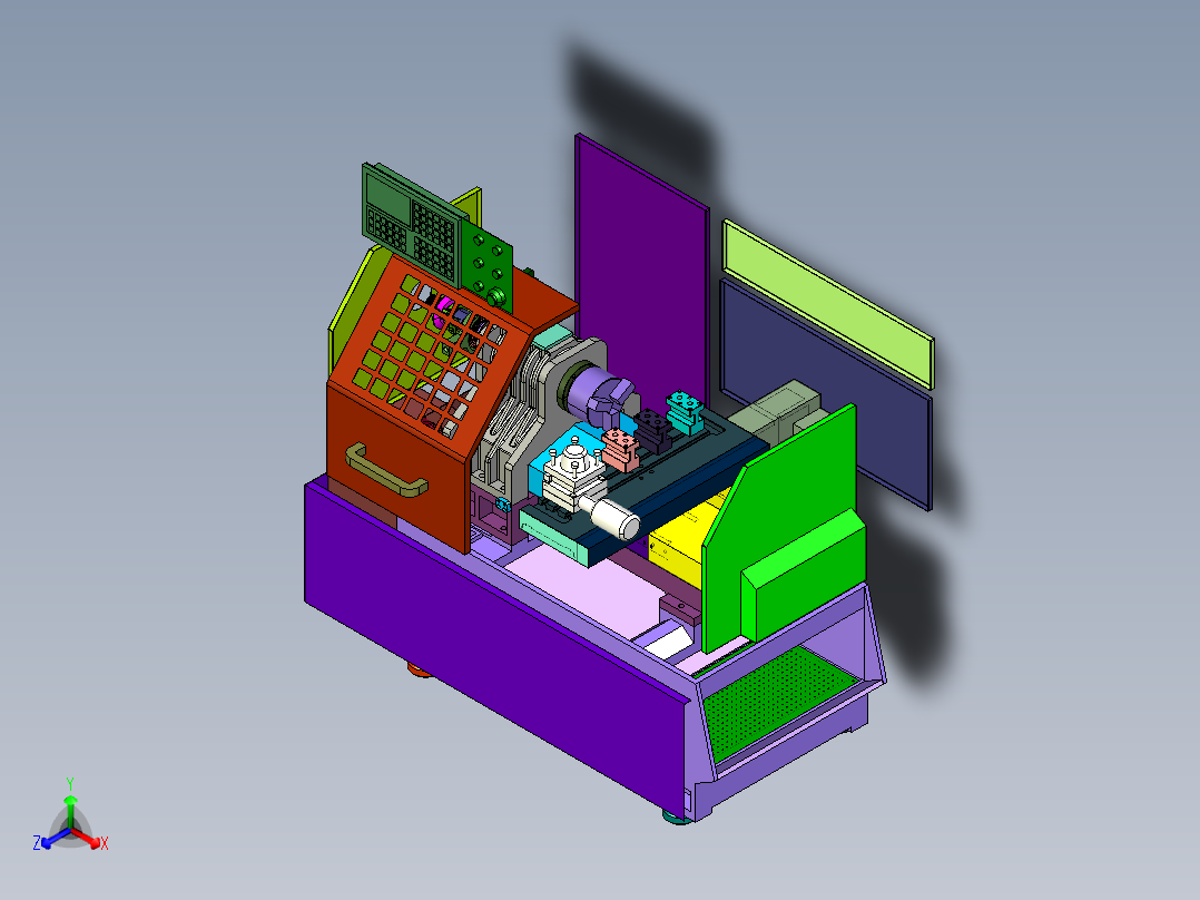 数控卧式平轨车正等轴测图