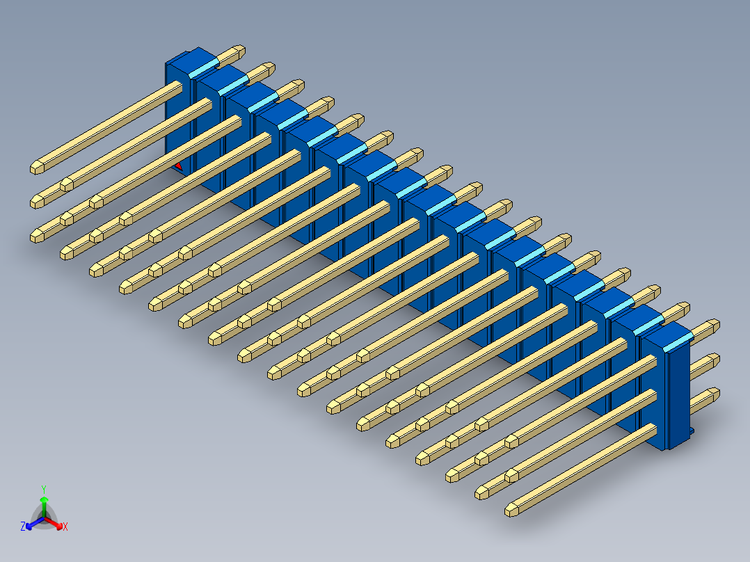 彩色公头100mil（2.54mm）系列-DS1021_blue_3x17p_100mil_Type5_rev1.0正等轴测图