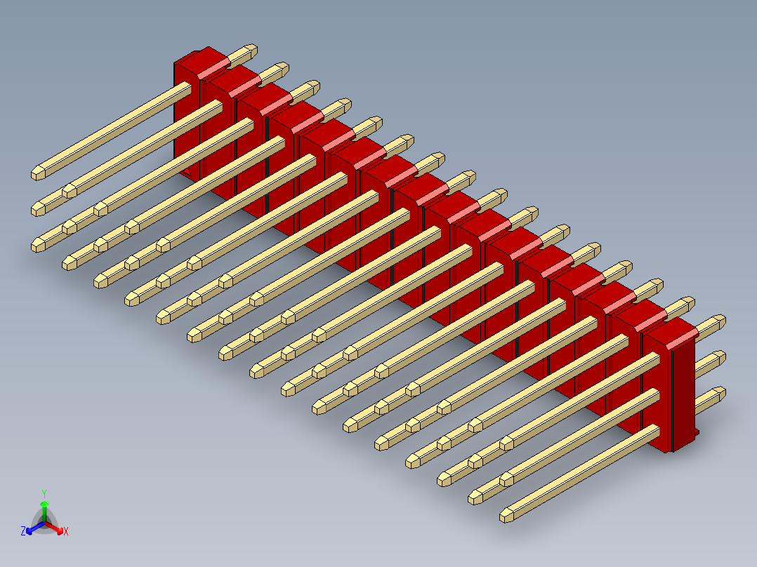 彩色公头100mil（2.54mm）系列-DS1021_red_3x16p_100mil_Type5_rev1.0正等轴测图