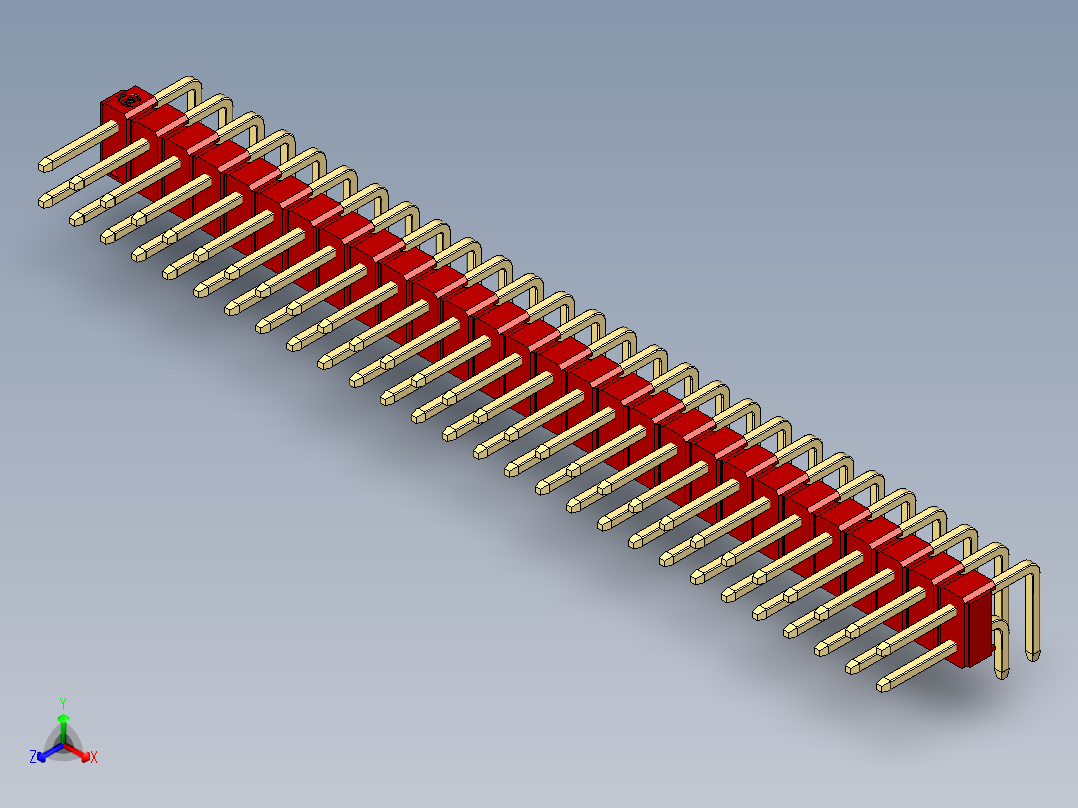 彩色公排针 100mil 2.54mm 系列-DS1022_red_2x28p_100mil_TypeD_rev1.0正等轴测图