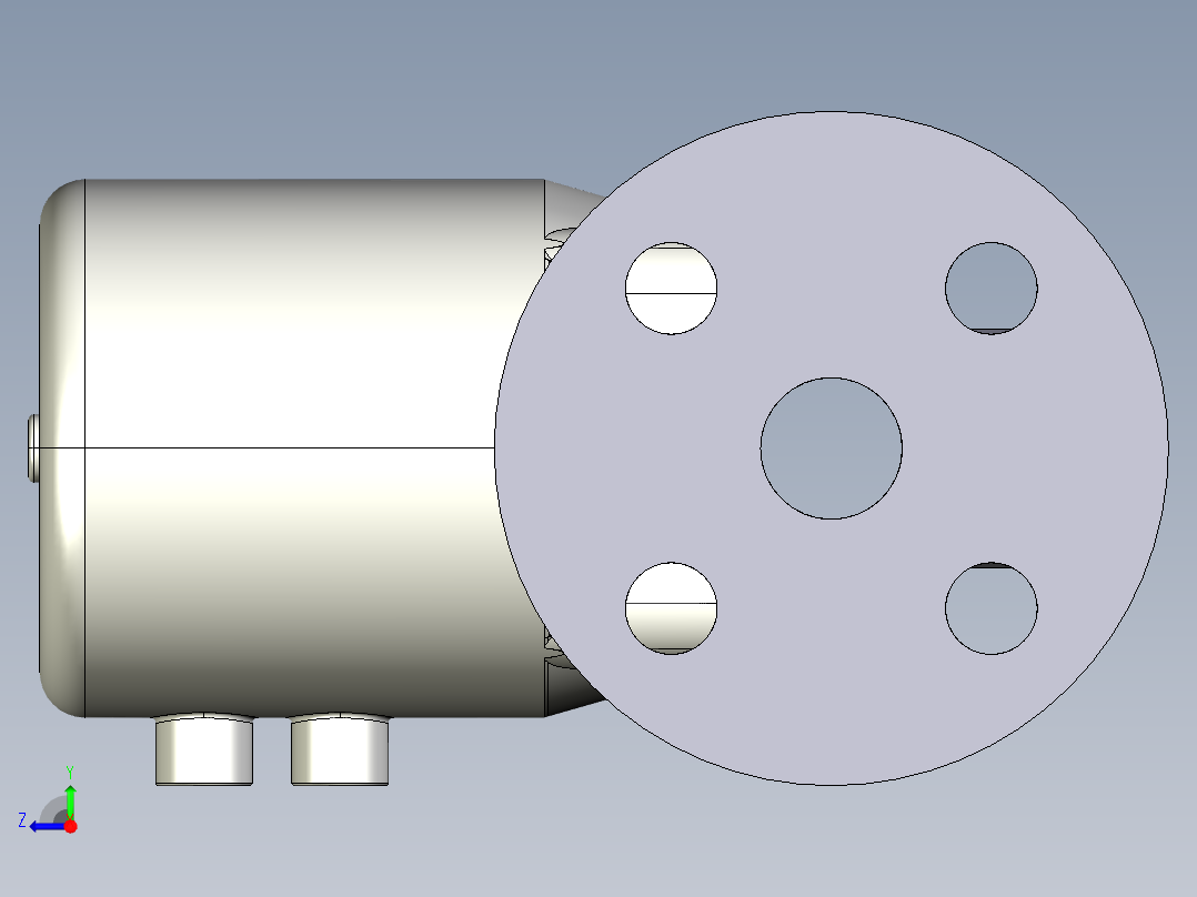 20DKPOAVCP NO 气动隔膜阀常开固定法兰，钻孔ANSI B16.5条款150 FF。面对面根据EN 558-1 PVC-U右视图