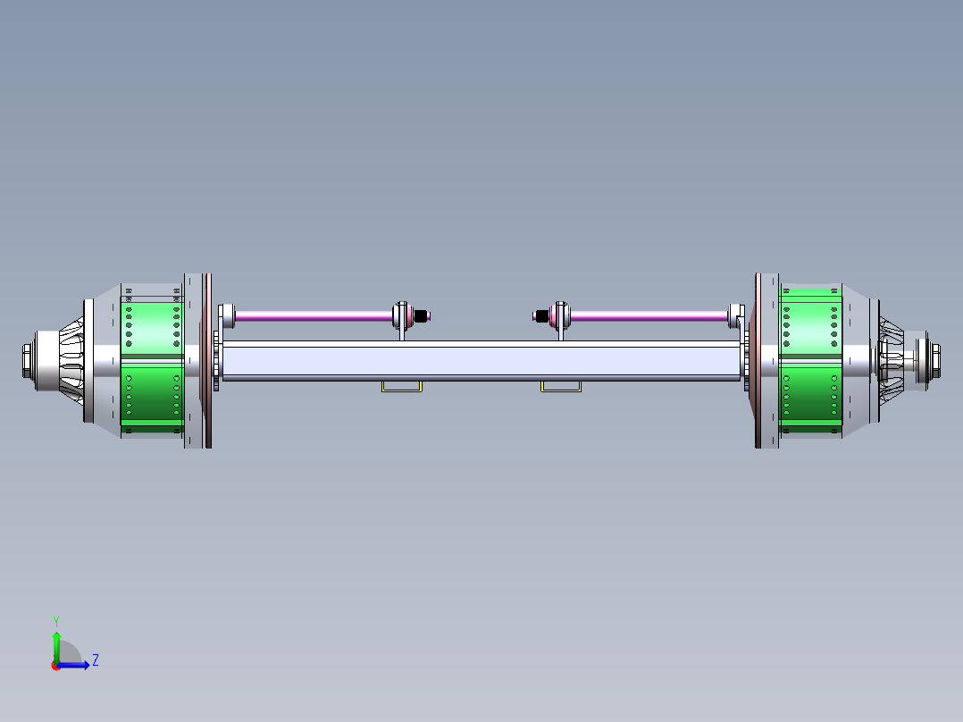 Q097-半自动牵引车（半挂）车桥结构设计【三维SolidWorks】左视图