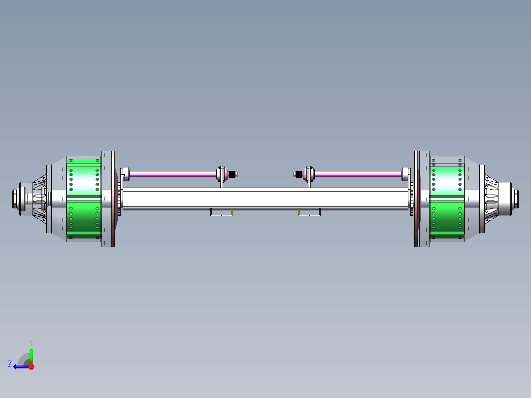 Q097-半自动牵引车（半挂）车桥结构设计【三维SolidWorks】右视图