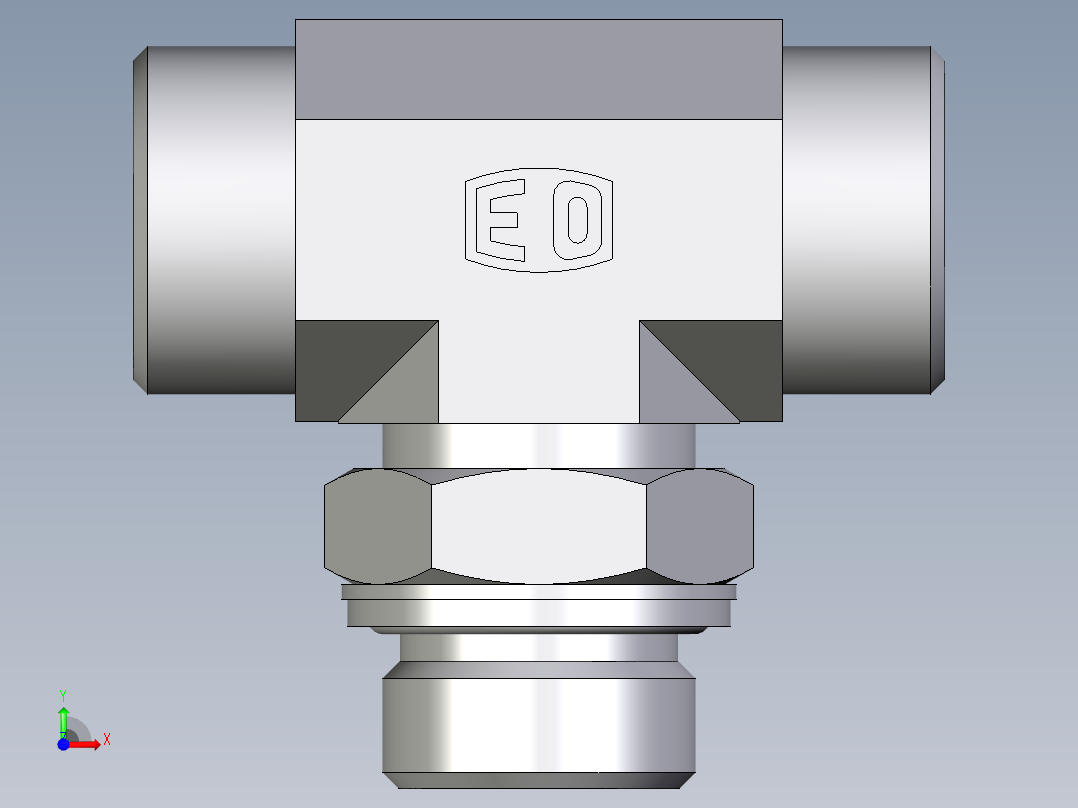 卡套式工业通用硬管接头EO_Adjustable_locknut_branch_tee_TEE22LM27x2OMDCF前视图