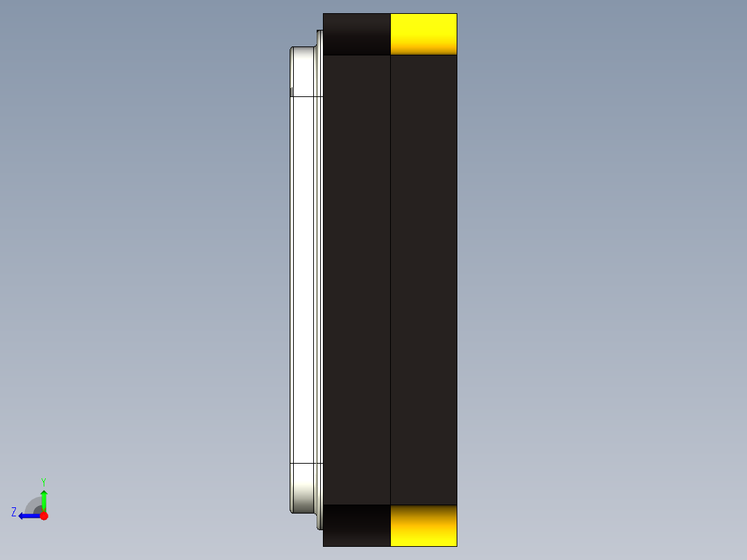 石英晶体SMD封装IQXC-42，尺寸长2mm x宽1,6mm x高0,5mm。用于印刷电路板右视图