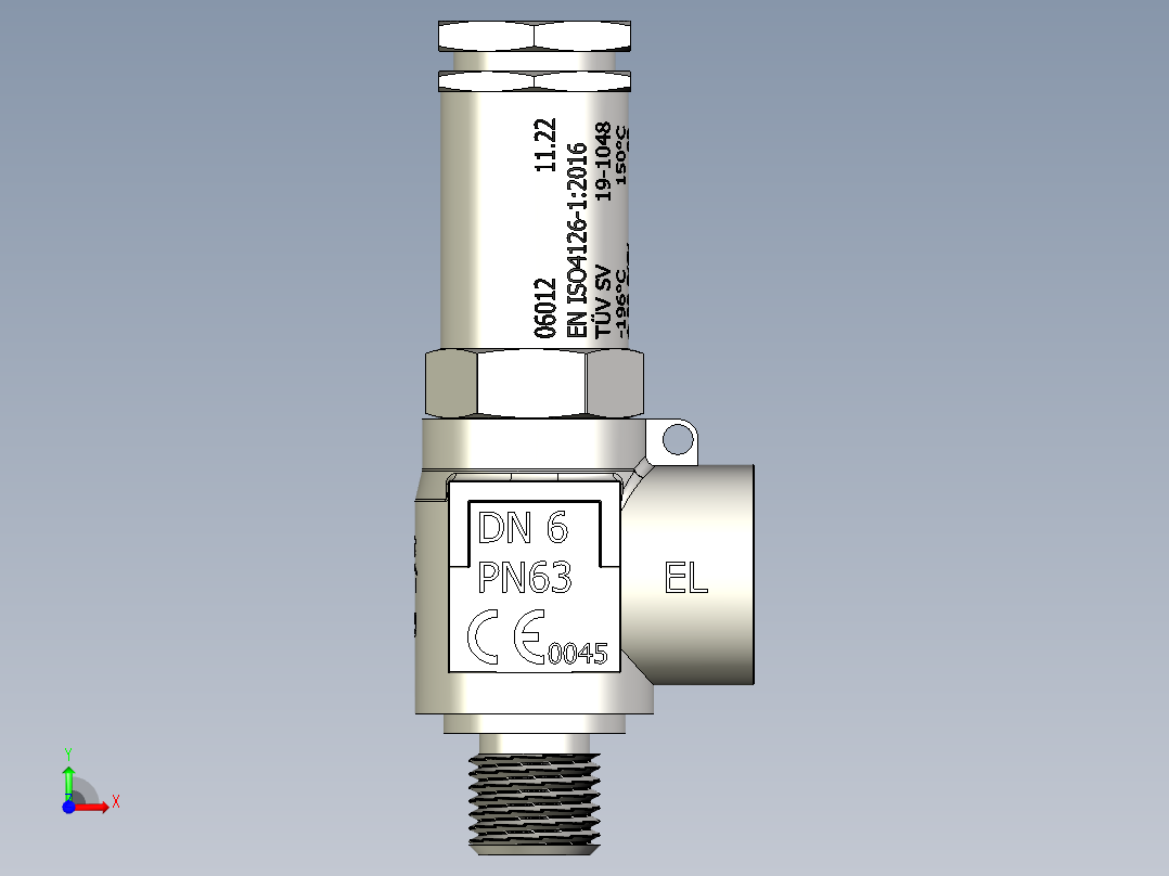 低温安全阀，不锈钢角阀，PN63前视图