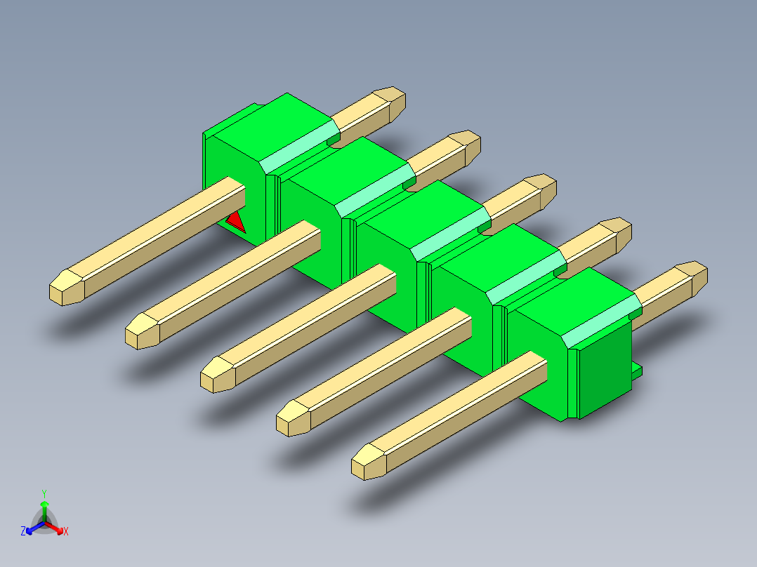 彩色公头100mil（2.54mm）系列-DS1021_green_1x05p_100mil_Type1_rev1.0正等轴测图