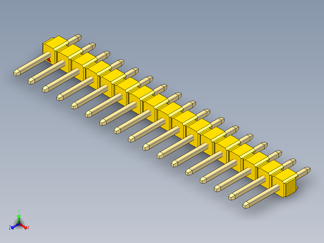 彩色公头100mil（2.54mm）系列-DS1021_yellow_1x17p_100mil_Type1_rev1.0正等轴测图
