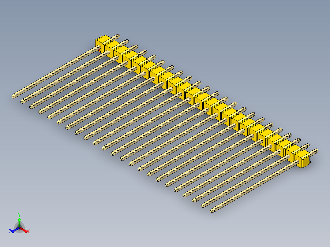 彩色公头100mil（2.54mm）系列-DS1021_yellow_1x23p_100mil_Type43_rev1.0正等轴测图