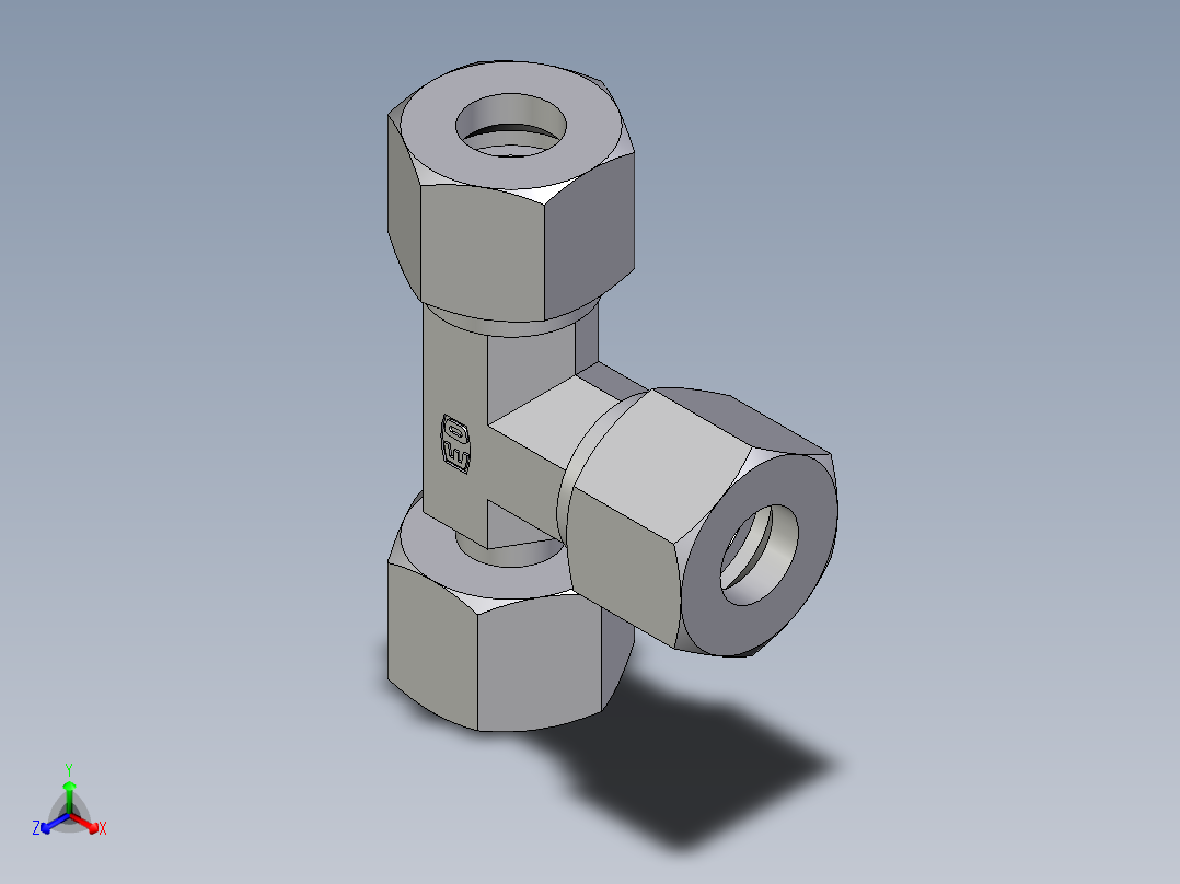 卡套式工业通用硬管接头EO_Standpipe_run_tee_EVL12SCF正等轴测图