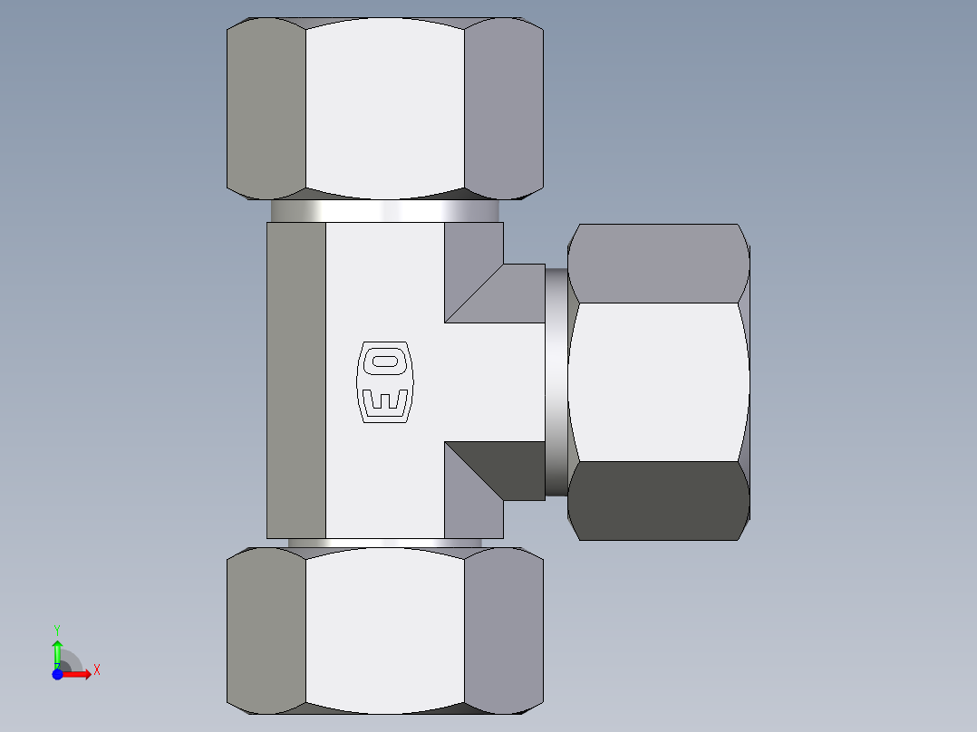 卡套式工业通用硬管接头EO_Swivel_nut_run_tee_EL20ZSCF前视图