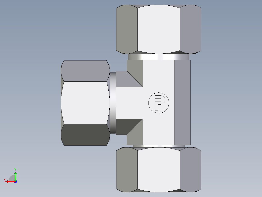 卡套式工业通用硬管接头EO_Swivel_nut_run_tee_EL20ZSCF后视图