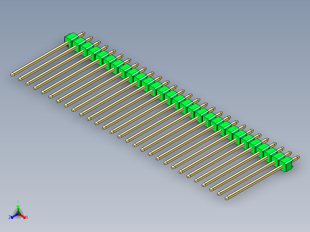 彩色公头100mil（2.54mm）系列-DS1021_green_1x29p_100mil_Type19_rev1.0正等轴测图