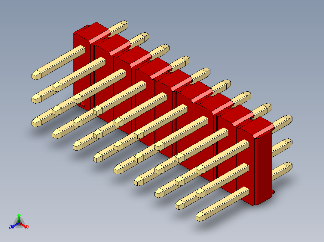 彩色公头100mil（2.54mm）系列-DS1021_red_3x09p_100mil_Type1_rev1.0正等轴测图