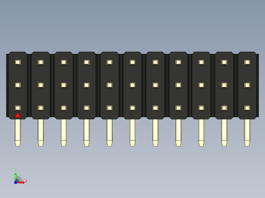 彩色公排针 100mil 2.54mm 系列-DS1022_black_3x11p_100mil_TypeD_rev1.0前视图