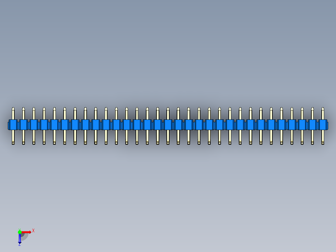 彩色公排针 100mil 2.54mm 系列-DS1022_blue_31p_100mil_TypeU_rev1.0俯视图